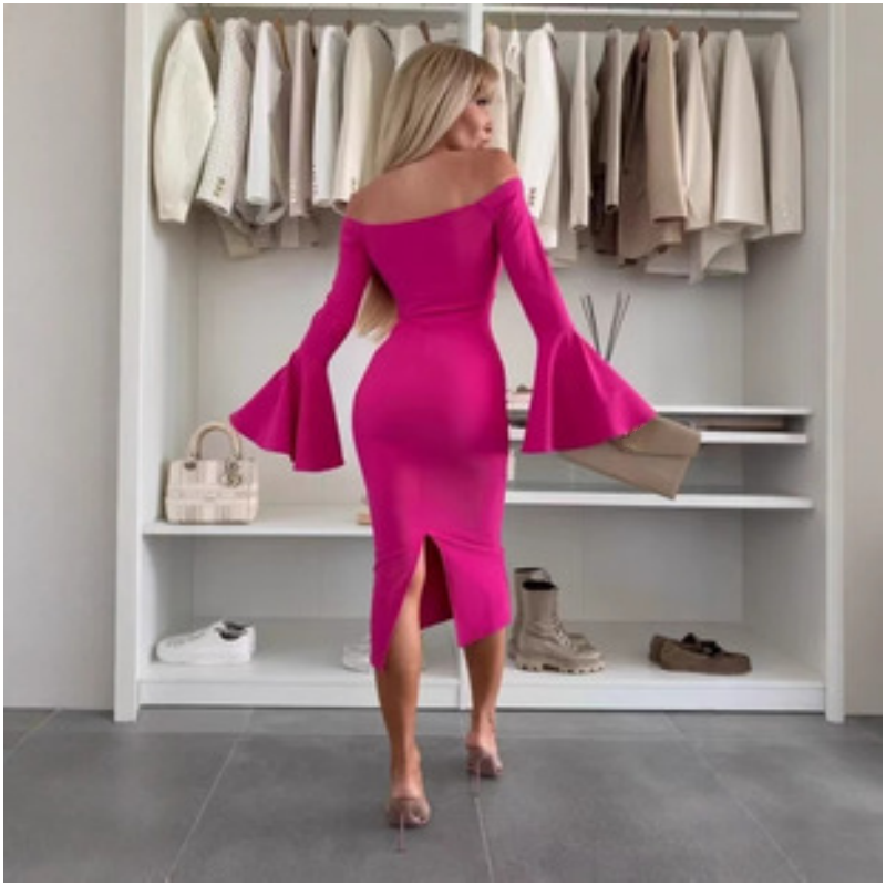 Schulterfreies Midikleid mit Glockenärmeln