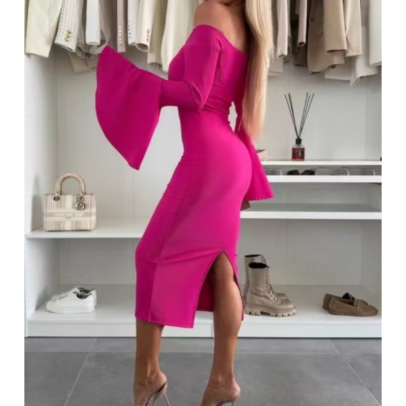 Schulterfreies Midikleid mit Glockenärmeln