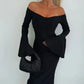 Schulterfreies Midikleid mit Glockenärmeln