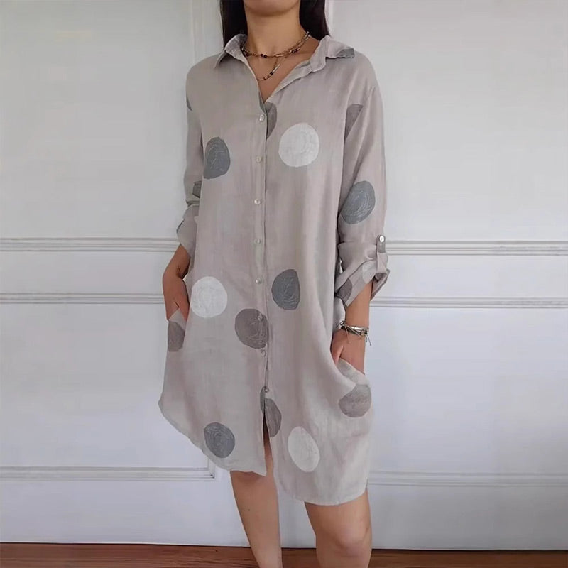 Lässiges bedrucktes Button-Down-Hemdkleid für Damen