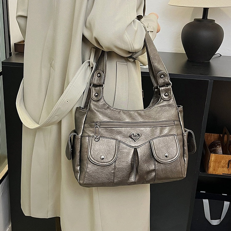 Damen-Tragetasche aus weichem Leder mit mehreren Taschen