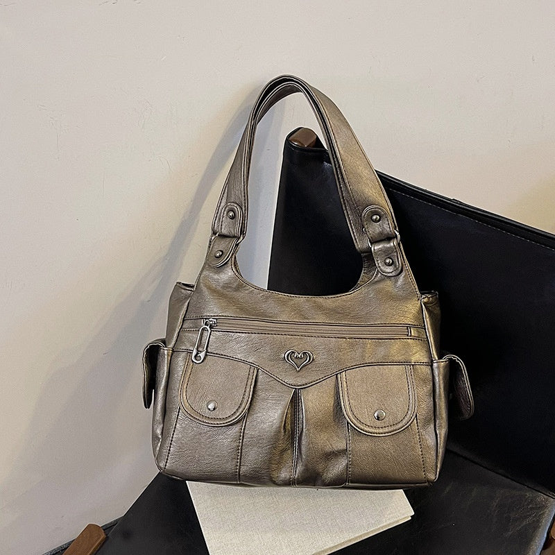 Damen-Tragetasche aus weichem Leder mit mehreren Taschen