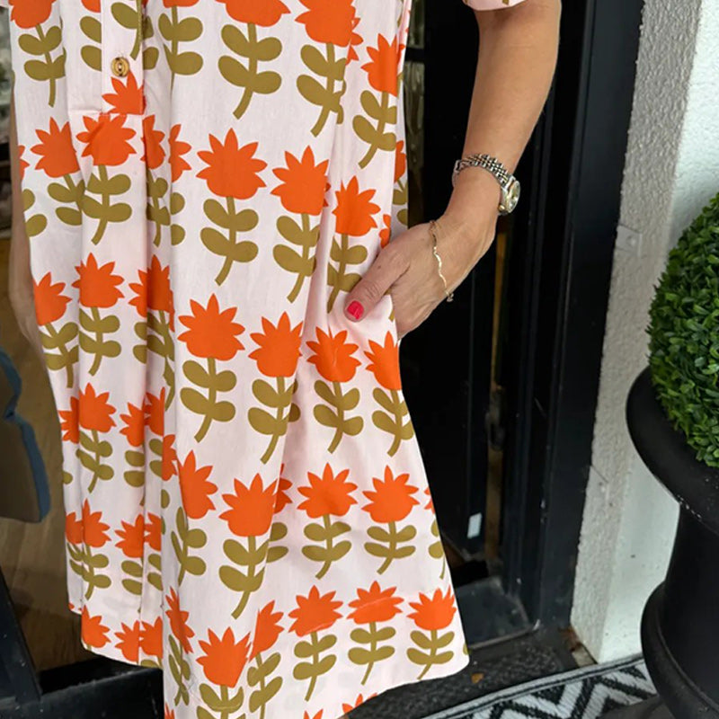 Kurzärmeliges Kleid mit Blumenmuster im Vintage-Stil für Damen
