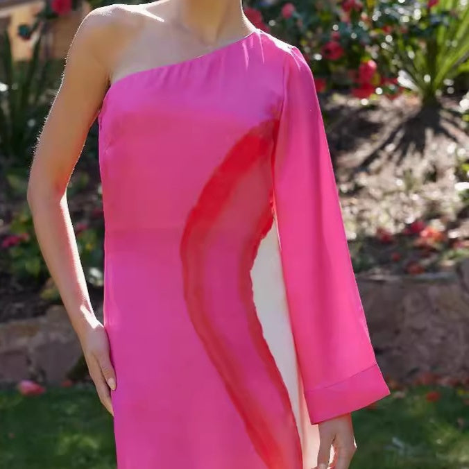 Damen Casual Color-Block One Shoulder Kleid