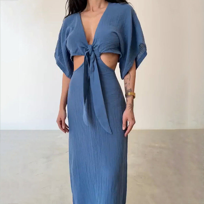 Sexy ausgeschnittenes Maxikleid mit Krawattenknoten für Frauen