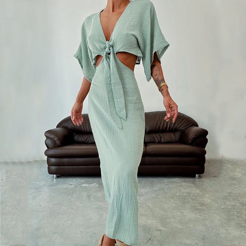 Sexy ausgeschnittenes Maxikleid mit Krawattenknoten für Frauen