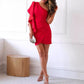 Damen One Shoulder Ruffle Sleeve Cocktailkleid