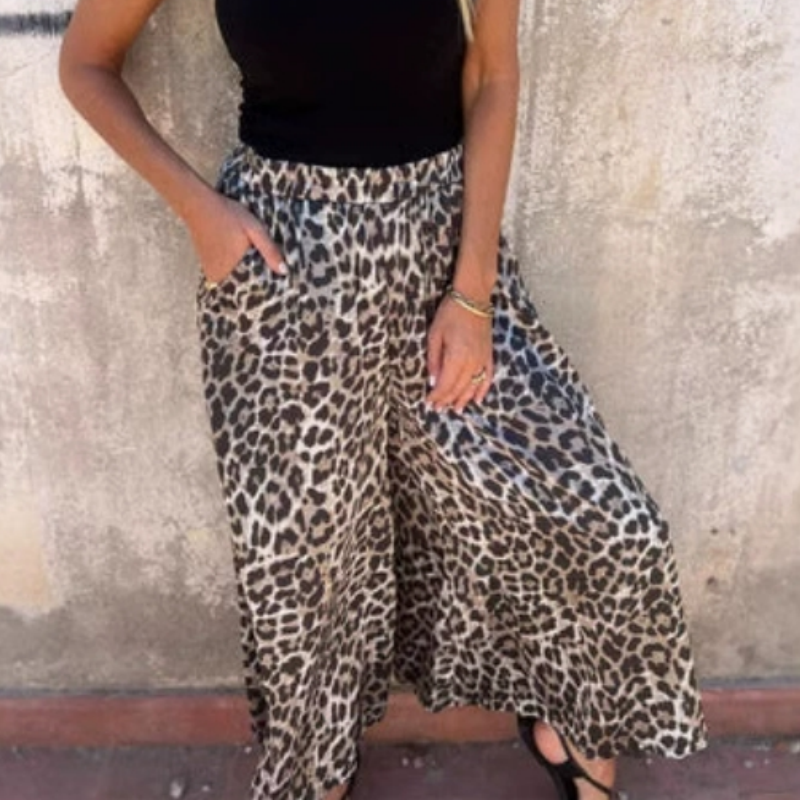 Damen Leopard Print Lose Freizeithose mit weitem Bein