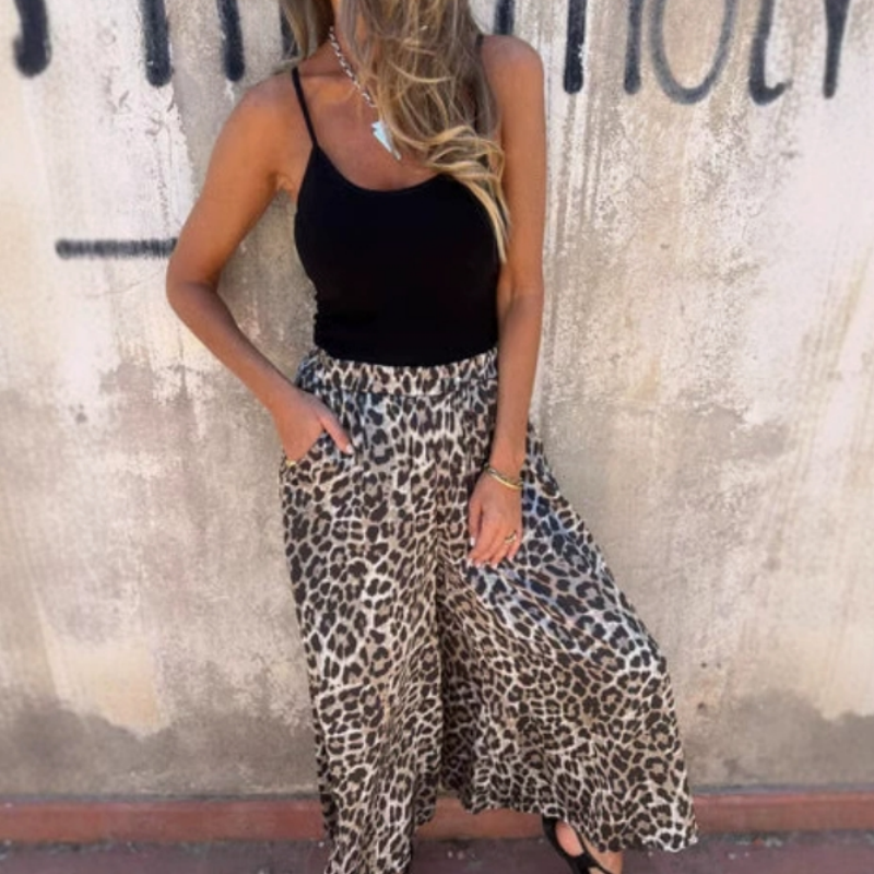 Damen Leopard Print Lose Freizeithose mit weitem Bein