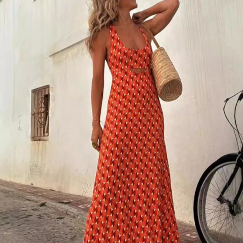 Elegantes ärmelloses Kreuzrücken-Kleid mit U-Ausschnitt