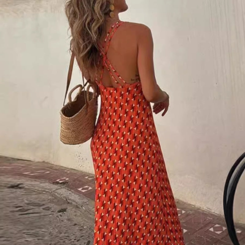 Elegantes ärmelloses Kreuzrücken-Kleid mit U-Ausschnitt