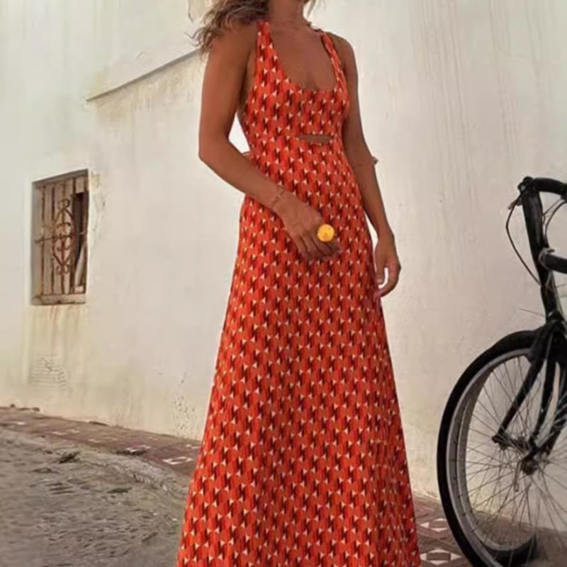 Elegantes ärmelloses Kreuzrücken-Kleid mit U-Ausschnitt
