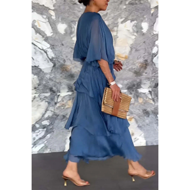 💃Elegantes Kleid mit V-Ausschnitt und Wickelgürtel