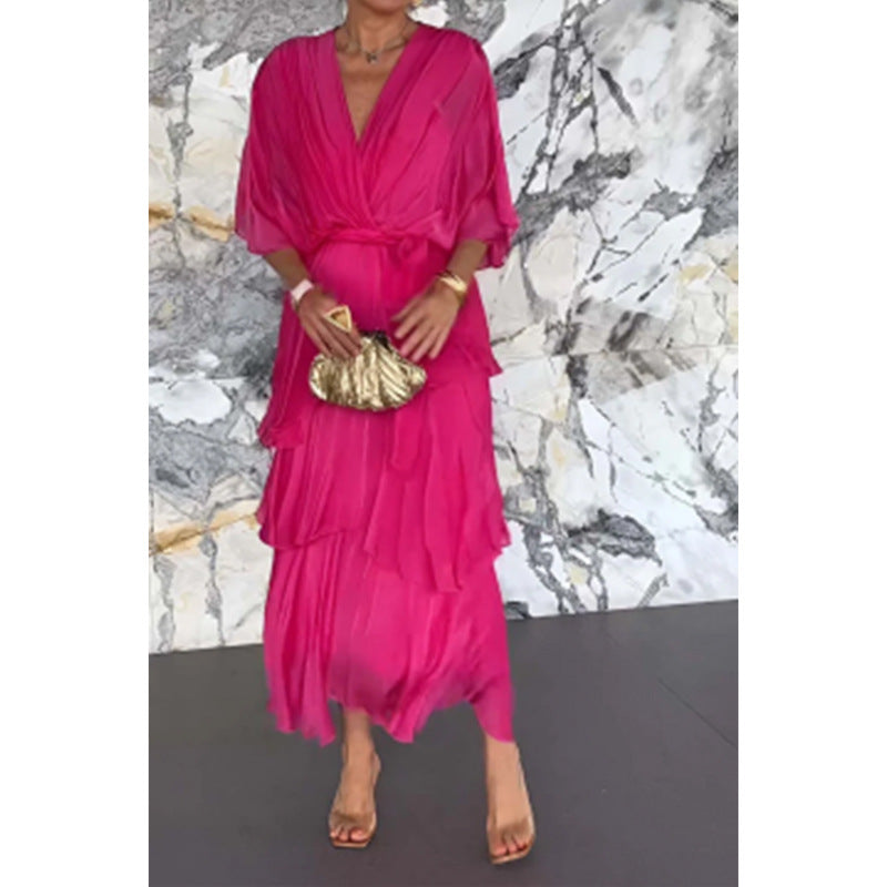 💃Elegantes Kleid mit V-Ausschnitt und Wickelgürtel