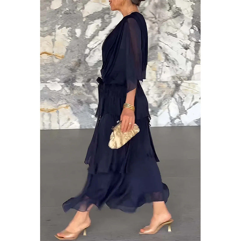 💃Elegantes Kleid mit V-Ausschnitt und Wickelgürtel
