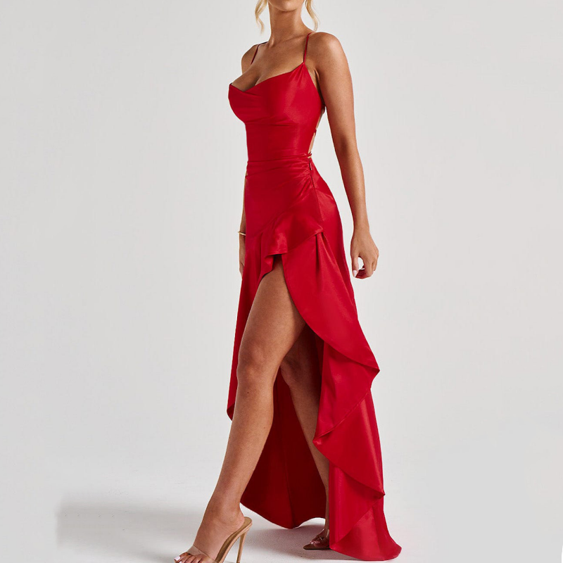 Damen Maxikleid mit Spaghettiträgern und Schlitz