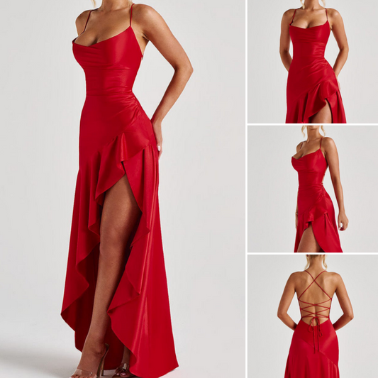 Damen Maxikleid mit Spaghettiträgern und Schlitz