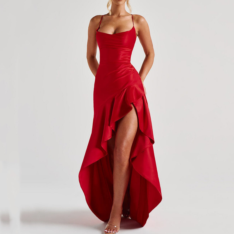 Damen Maxikleid mit Spaghettiträgern und Schlitz