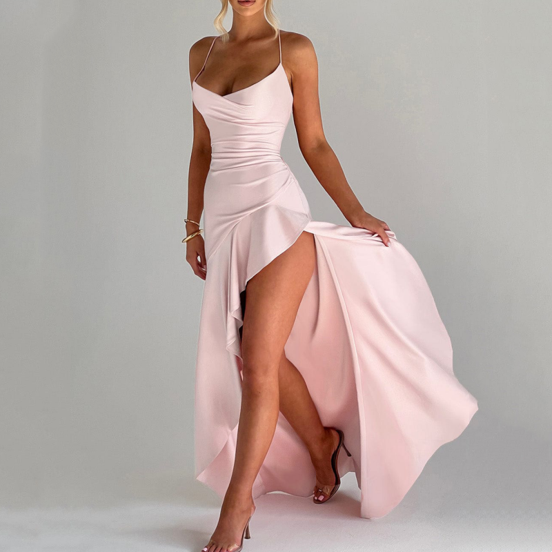 Damen Maxikleid mit Spaghettiträgern und Schlitz