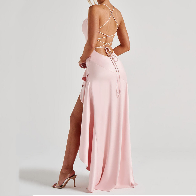 Damen Maxikleid mit Spaghettiträgern und Schlitz