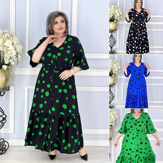Elegantes Damen Polka-Dot-Kleid mit V-Ausschnitt