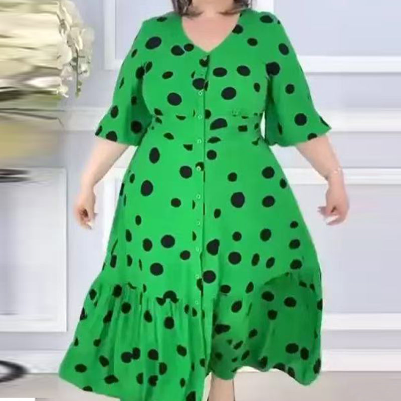 Elegantes Damen Polka-Dot-Kleid mit V-Ausschnitt