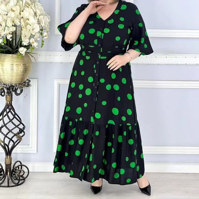 Elegantes Damen Polka-Dot-Kleid mit V-Ausschnitt