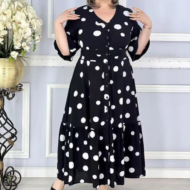 Elegantes Damen Polka-Dot-Kleid mit V-Ausschnitt