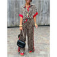 Damen-Zweiteiler mit Leopardenmuster: Hemdbluse mit Knopfleiste und Hose mit weitem Bein