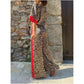 Damen-Zweiteiler mit Leopardenmuster: Hemdbluse mit Knopfleiste und Hose mit weitem Bein