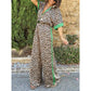 Damen-Zweiteiler mit Leopardenmuster: Hemdbluse mit Knopfleiste und Hose mit weitem Bein