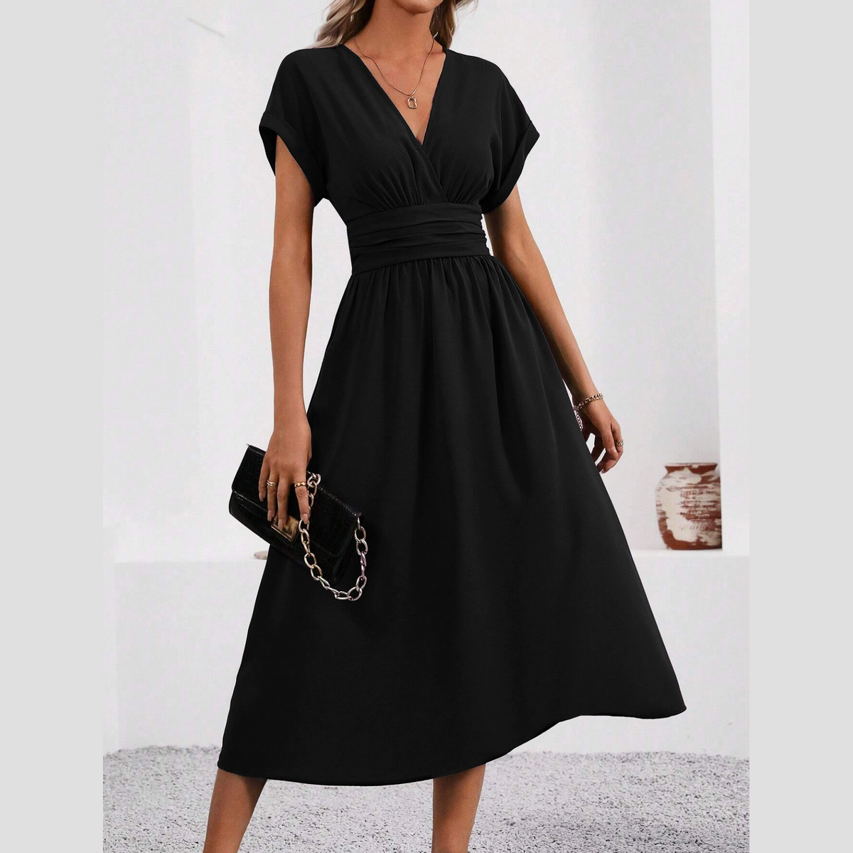 🎉Damen-Kleid mit V-Ausschnitt und eingezogener Taille