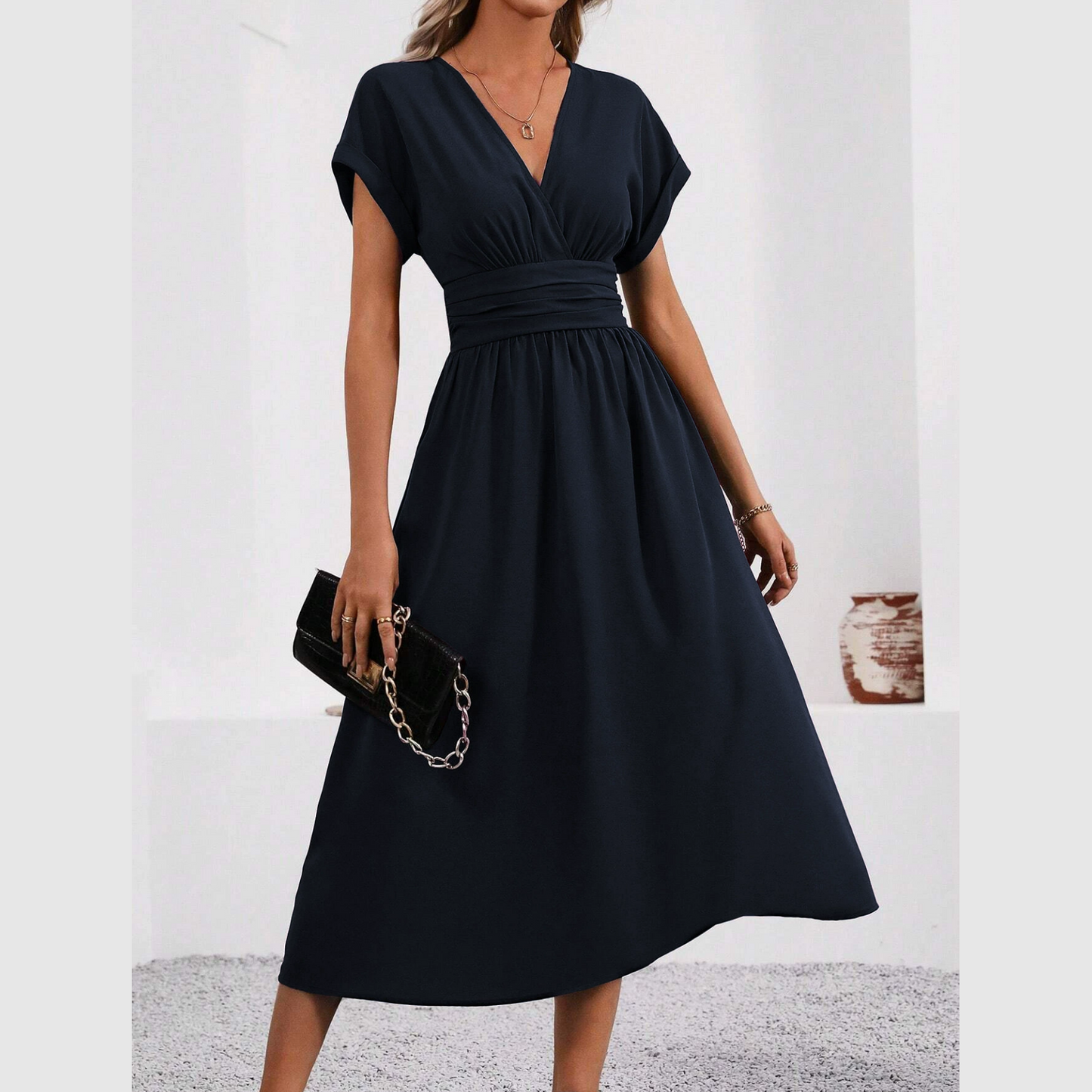 🎉Damen-Kleid mit V-Ausschnitt und eingezogener Taille