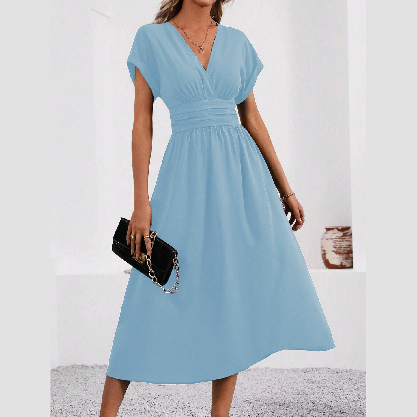🎉Damen-Kleid mit V-Ausschnitt und eingezogener Taille