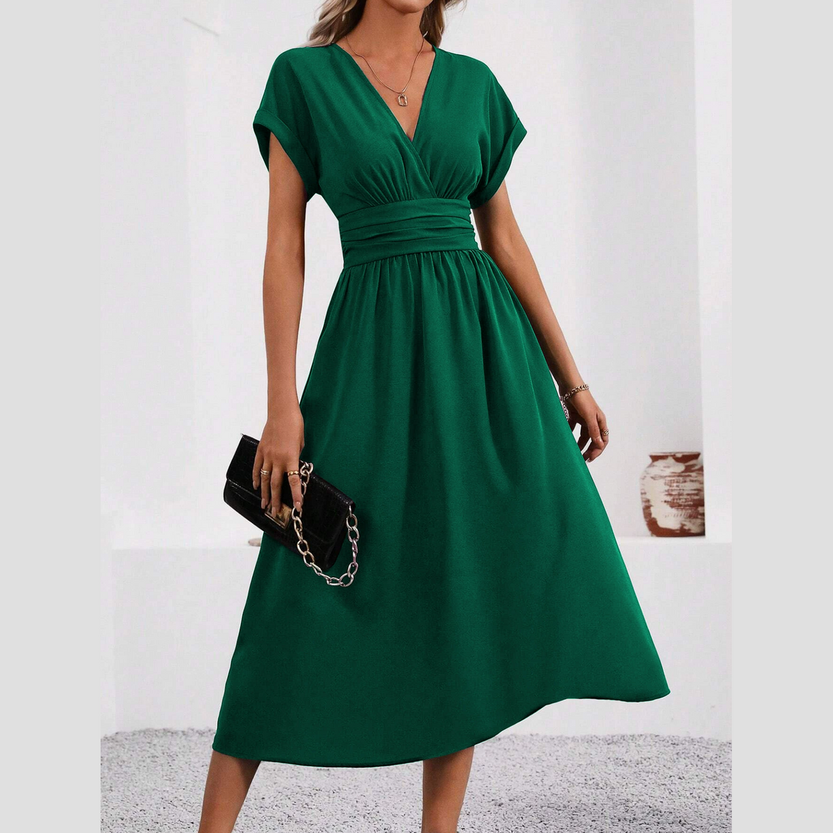 🎉Damen-Kleid mit V-Ausschnitt und eingezogener Taille