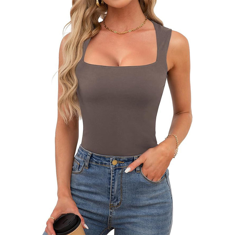 Ärmelloses, doppellagiges Tanktop mit quadratischem Ausschnitt für Damen