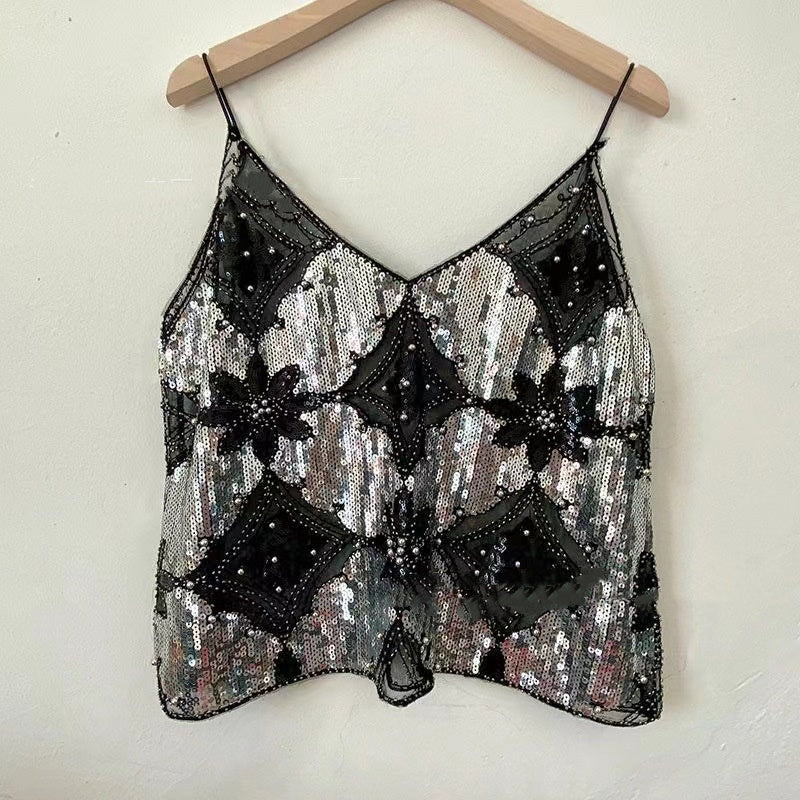 Sexy Damen-Cami-Top mit glitzerndem V-Ausschnitt