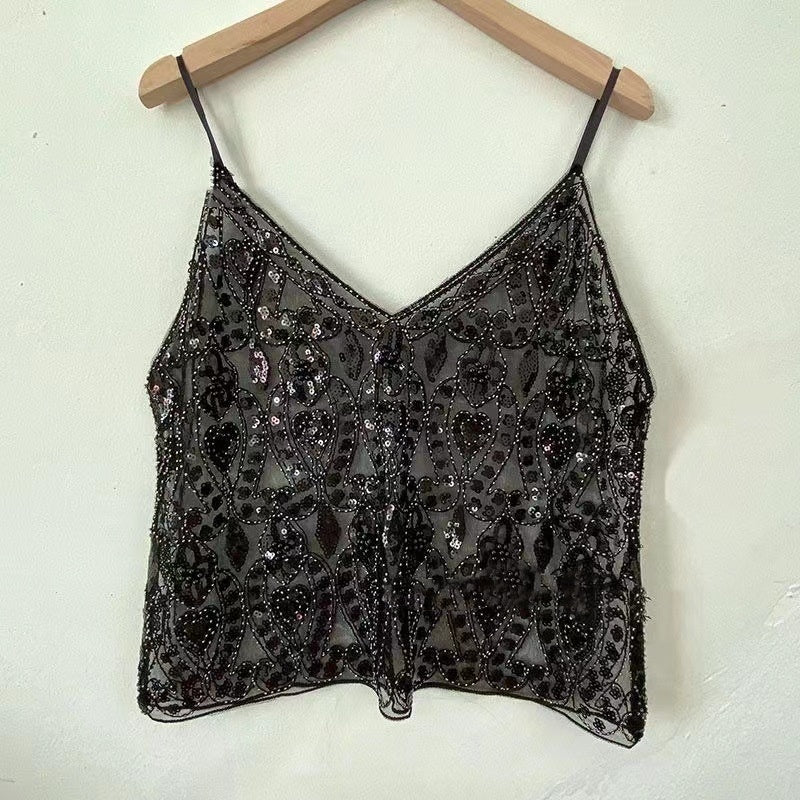 Sexy Damen-Cami-Top mit glitzerndem V-Ausschnitt