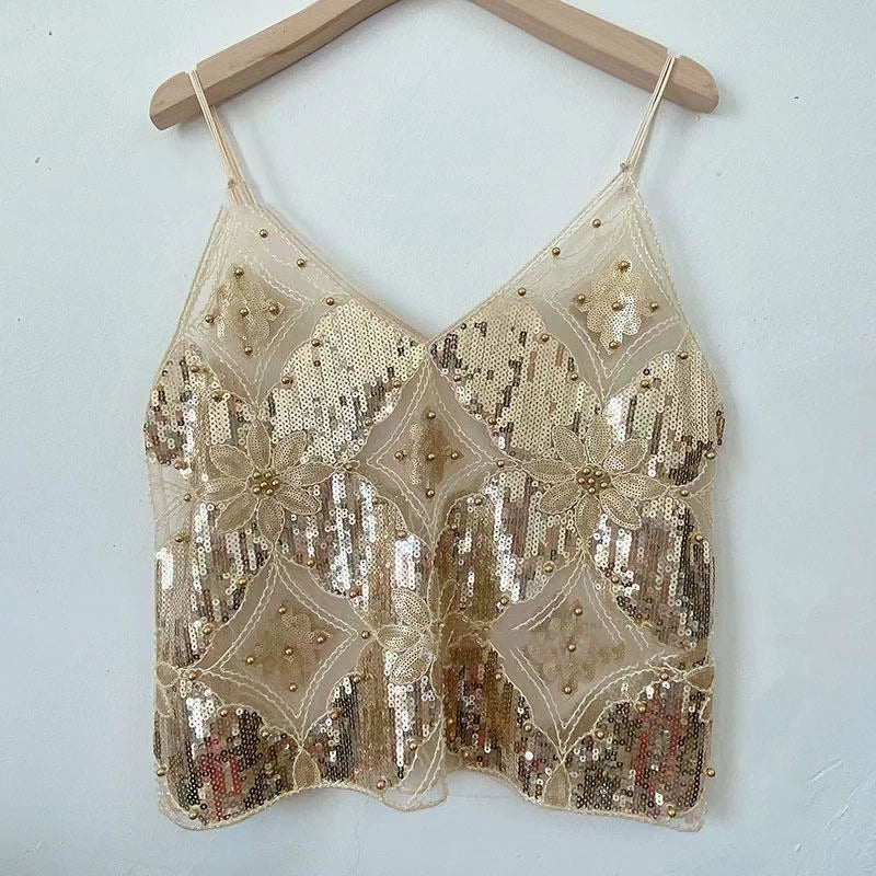 Sexy Damen-Cami-Top mit glitzerndem V-Ausschnitt