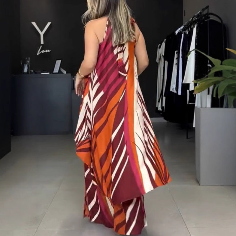 Bedrucktes High-Low-Träger-Top und Hose mit weitem Bein