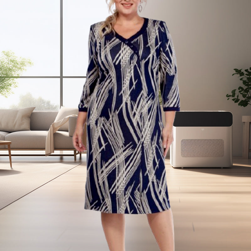 Elegantes Damenkleid mit abstraktem Print und 3/4-Ärmeln