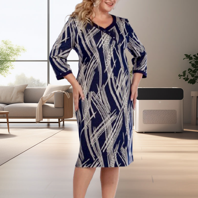 Elegantes Damenkleid mit abstraktem Print und 3/4-Ärmeln