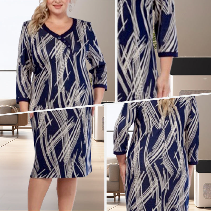 Elegantes Damenkleid mit abstraktem Print und 3/4-Ärmeln