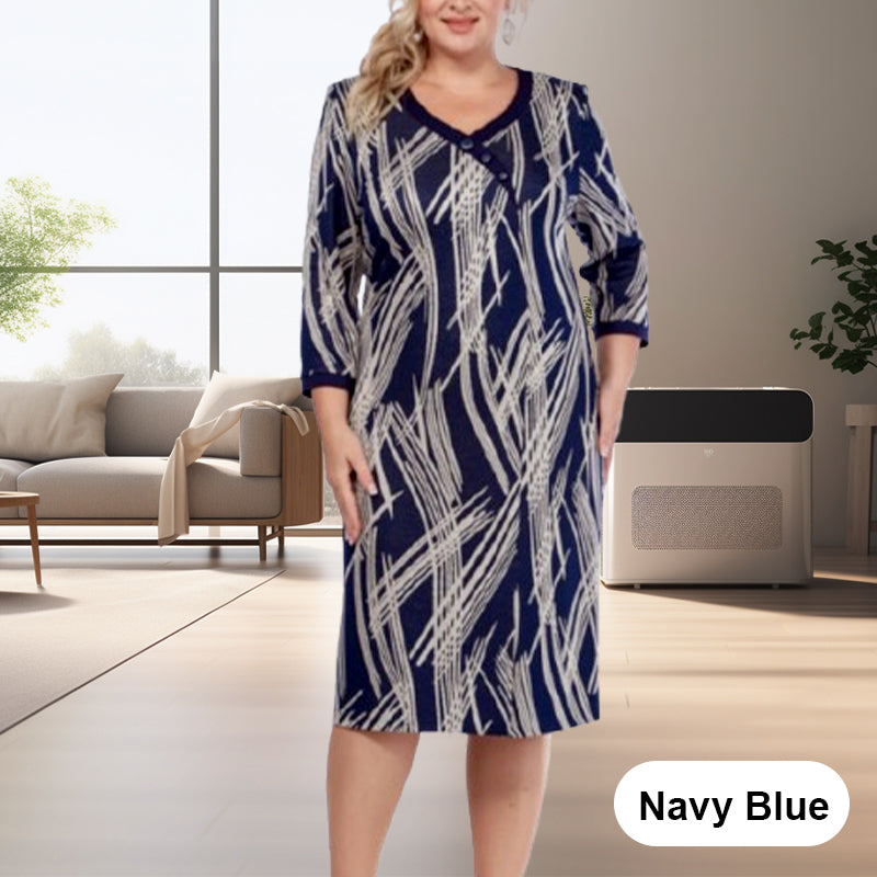 Elegantes Damenkleid mit abstraktem Print und 3/4-Ärmeln