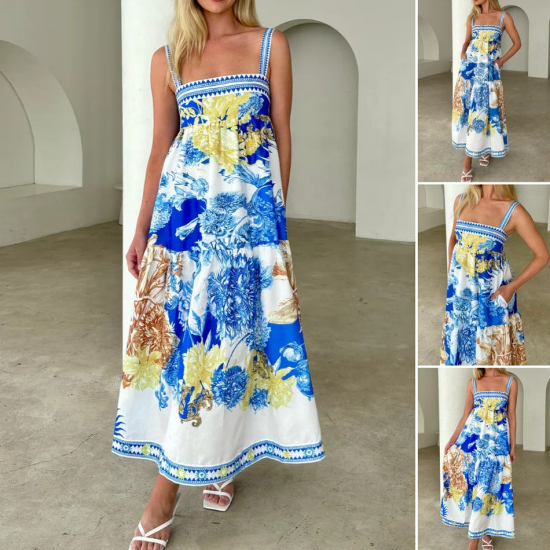 Elegantes Maxikleid mit Blumendruck und Taschen für Damen