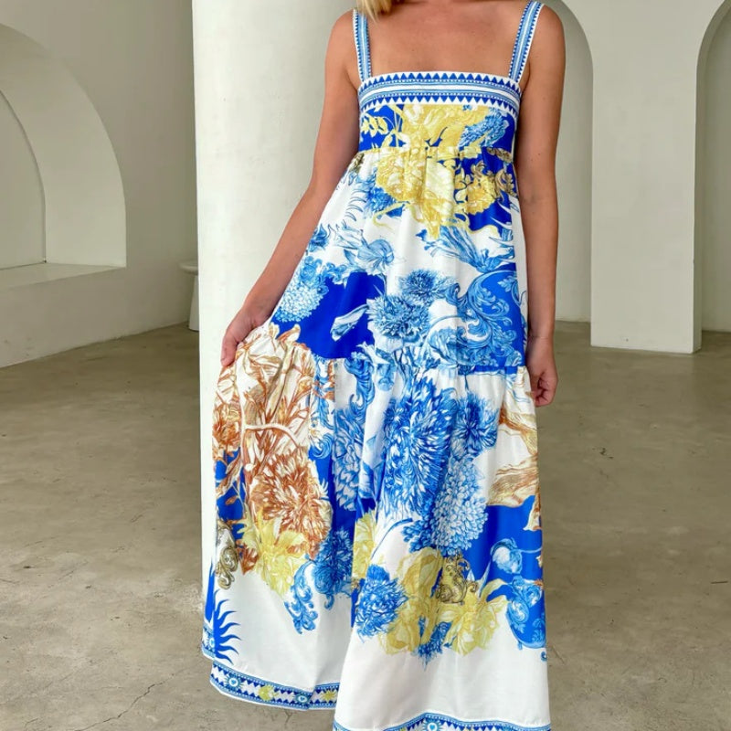Elegantes Maxikleid mit Blumendruck und Taschen für Damen
