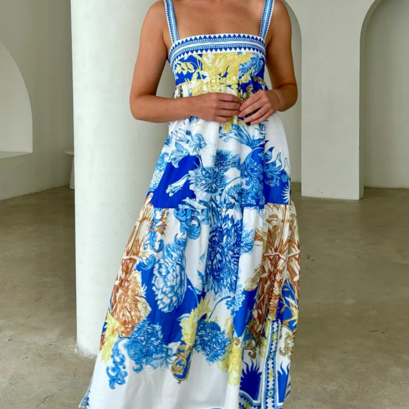 Elegantes Maxikleid mit Blumendruck und Taschen für Damen