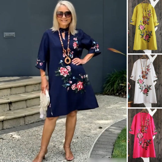 V-Ausschnitt Blumenkleid mit lockerer Passform für Damen