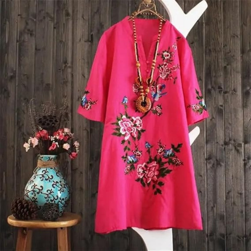 V-Ausschnitt Blumenkleid mit lockerer Passform für Damen
