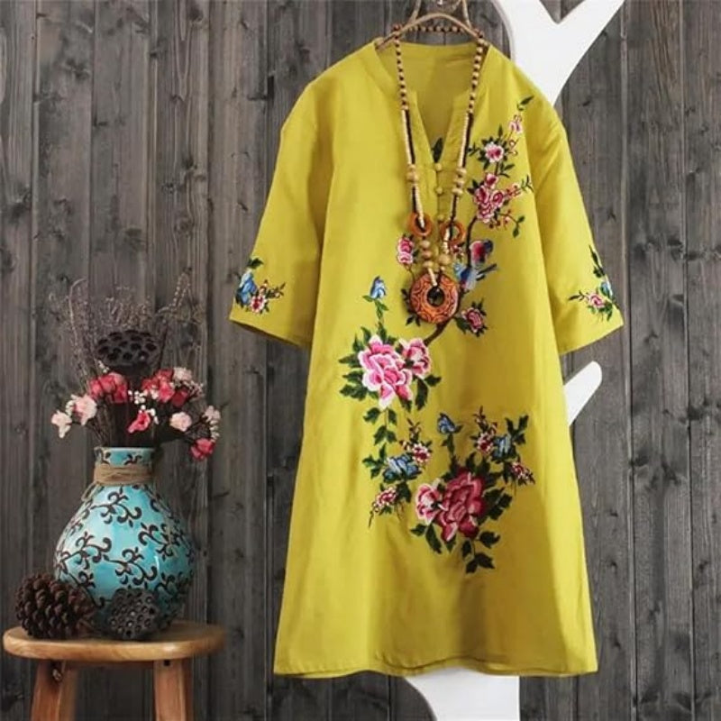 V-Ausschnitt Blumenkleid mit lockerer Passform für Damen